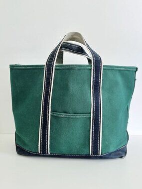 VINTAGE LL BEAN BOAT AND TOTE KELLY GREEN CANVAS BAG SAWTOOTH TAG